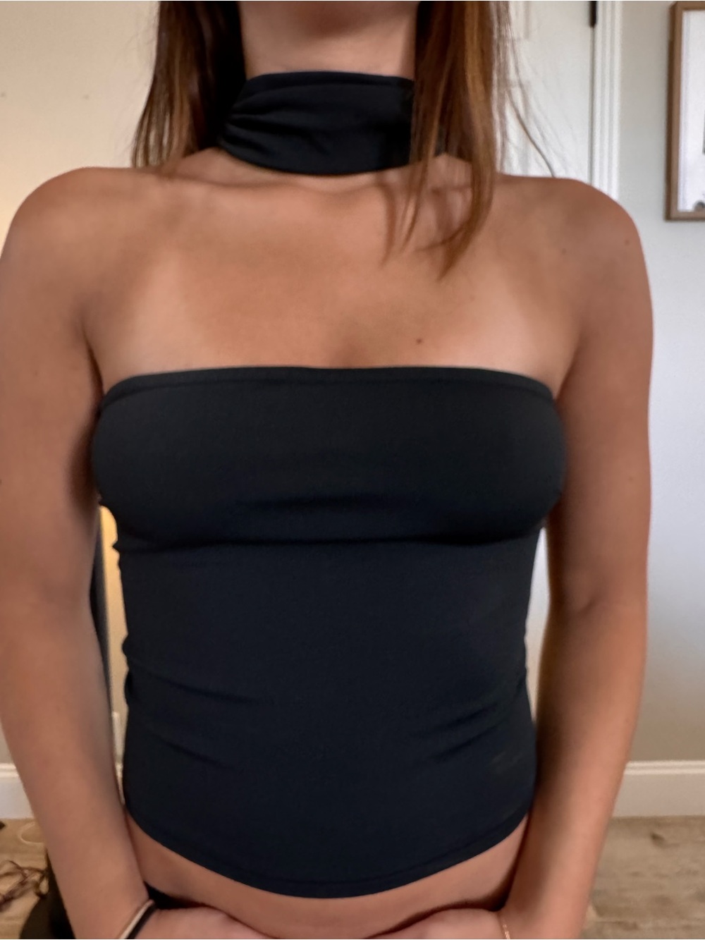 Edikted Black Strapless Tube Crop Top with Choker